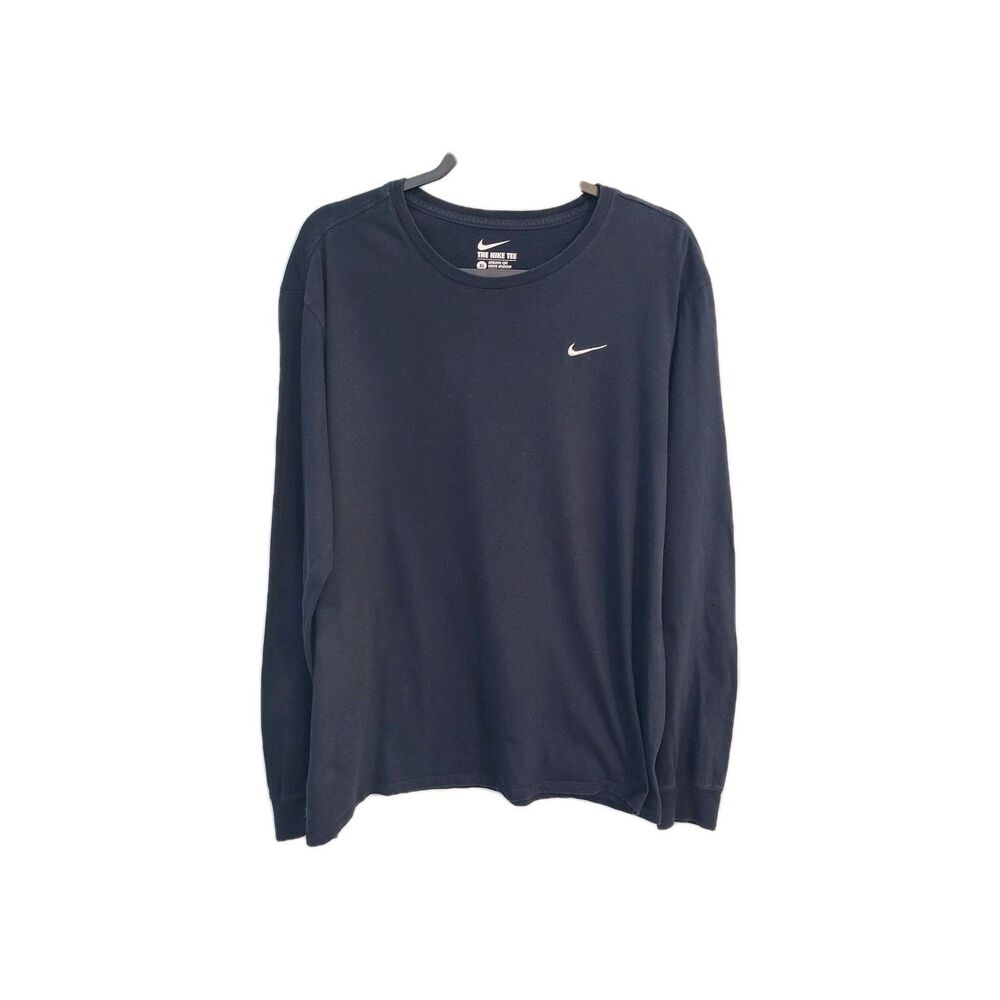 Nike Swoosh Long Sleeve Tee Navy Blue Mens XL Athletic Cut Cotton Minimalist Y2K